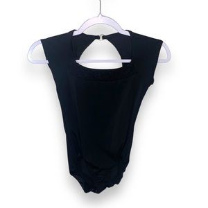 Ovation Black Lace Crochet Back Leotard Sleeveless Cutout Athletic Size XS/S